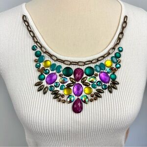 NEW Ribbed Tank Top with Colorful Beaded Rhinestone Bib “Necklace” B2